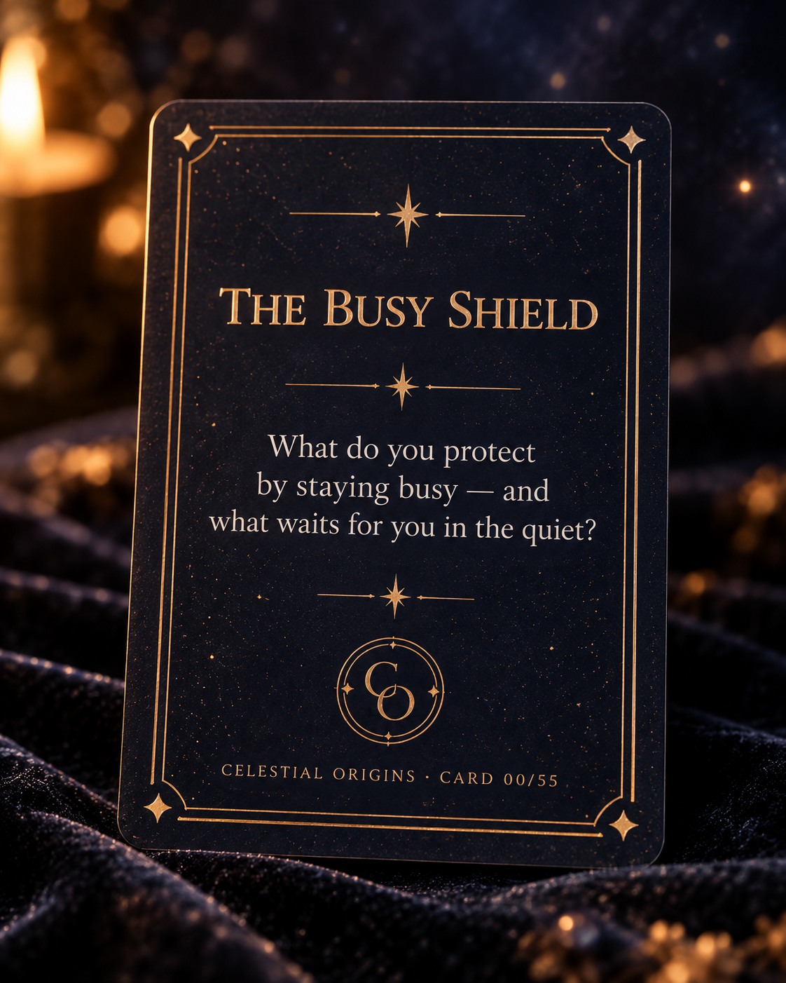 The Busy Shield card from the Celestial Origins deck